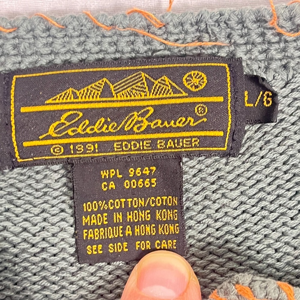 Vintage Eddie Bauer Sweater Womens Large Gray Red Plaid Fall Christmas Henley - Picture 3 of 11